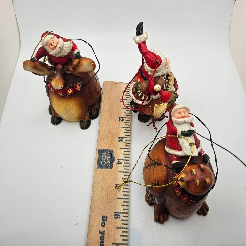 Vintage Santa Riding Woodland Animals Christmas‎ Ornaments – Set of 3